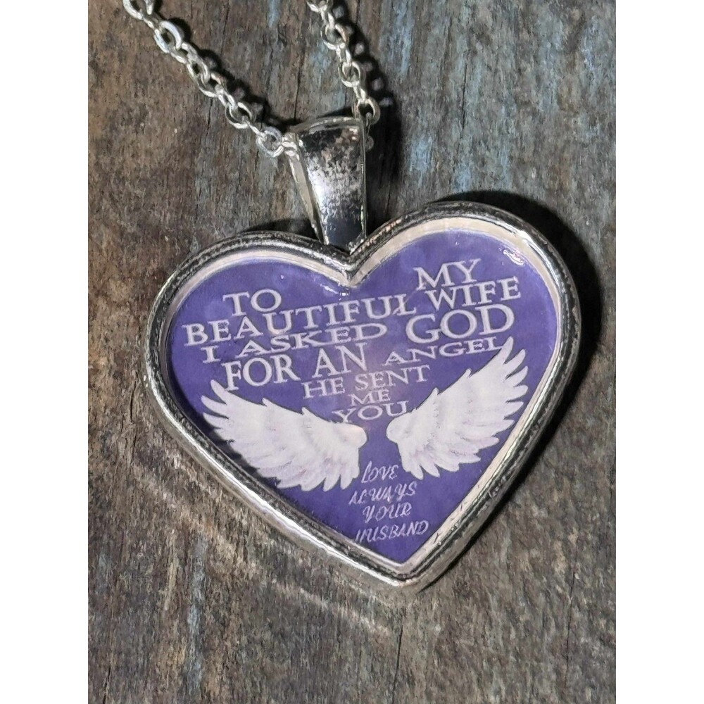 Women's silver necklace with pendant, To my wife, asked God quote, gift item